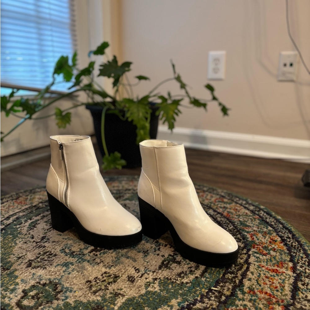White Ankle Boots with Black Soles